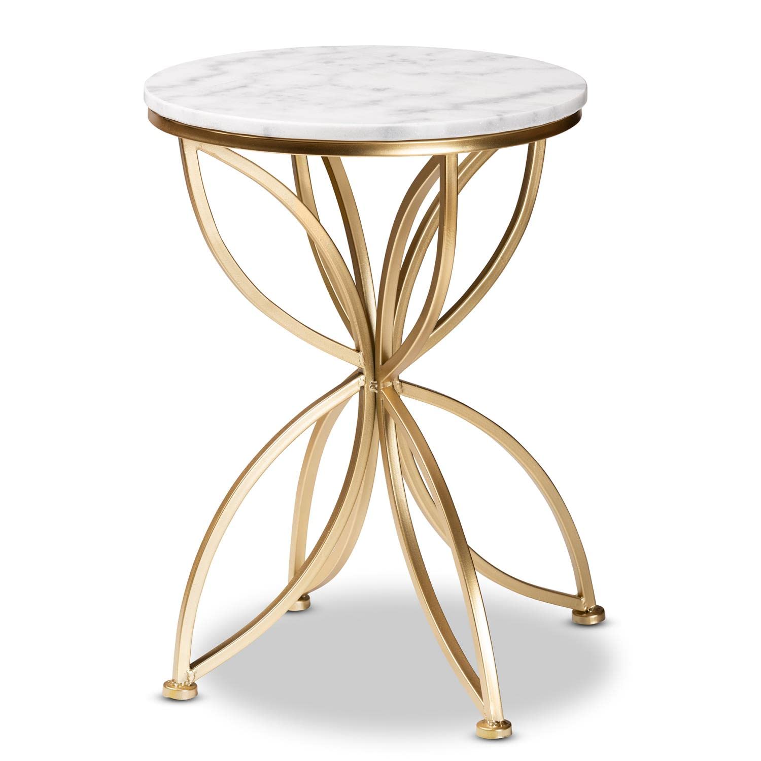 Baxton Studio Jaclyn Gold Finished Metal End Table with Marble Tabletop